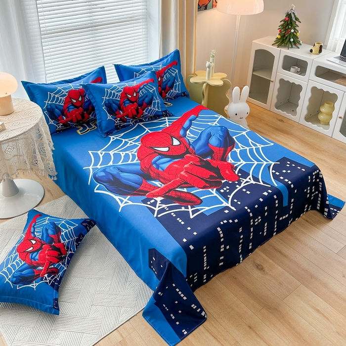 91家纺网 家纺一手货源 找家纺 一电 2026新款卡通床单单件被单学生宿舍被罩三件套单人儿童上下床床单-磨毛床单 第一批 蜘蛛侠