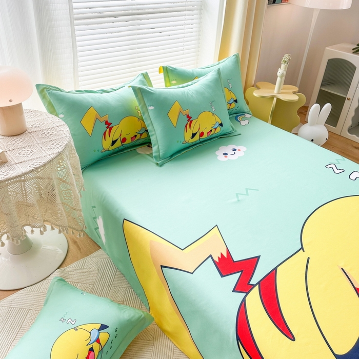 91家纺网 家纺一手货源 找家纺 一电 2026新款卡通床单单件被单学生宿舍被罩三件套单人儿童上下床床单-磨毛床单 第一批 呼呼皮卡丘