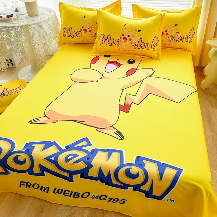 91家纺网 家纺一手货源 找家纺 一电 2026新款卡通床单单件被单学生宿舍被罩三件套单人儿童上下床床单-磨毛床单 第一批 唱歌皮卡丘