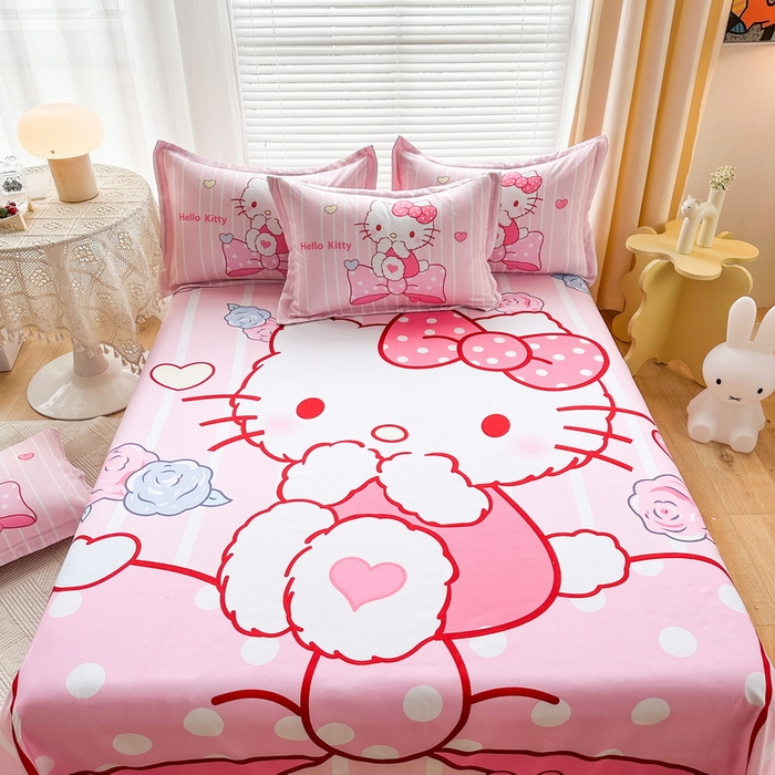 91家纺网 家纺一手货源 找家纺 一电 2026新款卡通床单单件被单学生宿舍被罩三件套单人儿童上下床床单-磨毛床单 第一批 害羞KT