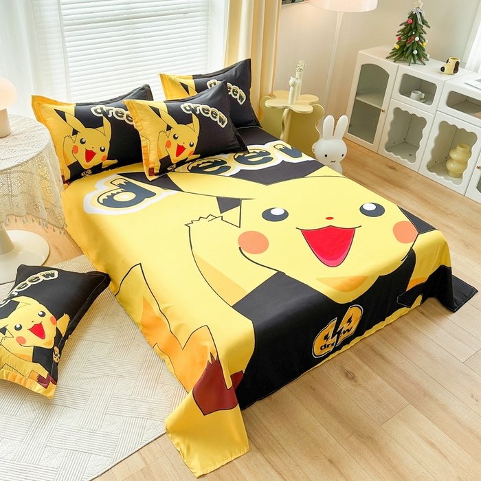 91家纺网 家纺一手货源 找家纺 一电 2026新款卡通床单单件被单学生宿舍被罩三件套单人儿童上下床床单-磨毛床单 第一批 闪电皮卡丘