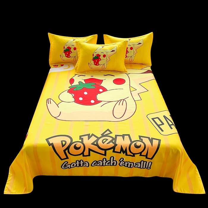 91家纺网 家纺一手货源 找家纺 一电 2026新款卡通床单单件被单学生宿舍被罩三件套单人儿童上下床床单-磨毛床单 第一批 草莓皮卡丘