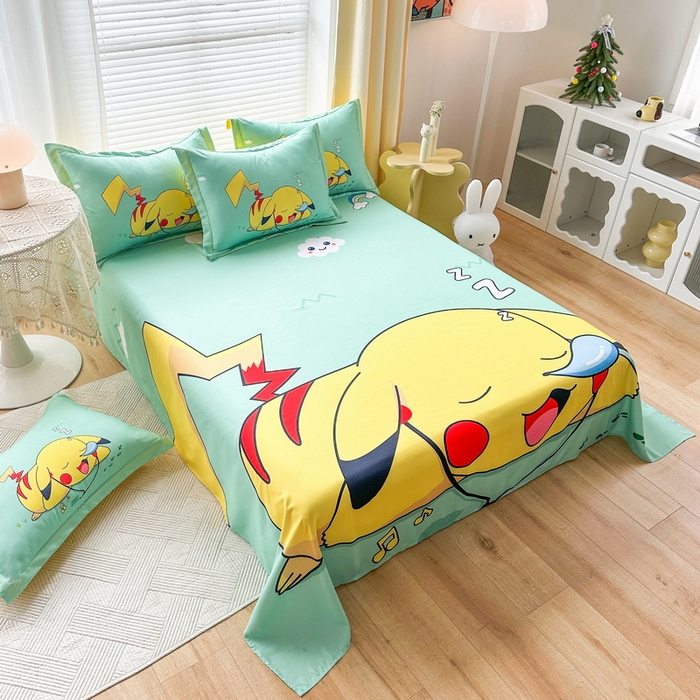 91家纺网 家纺一手货源 找家纺 一电 2026新款卡通床单单件被单学生宿舍被罩三件套单人儿童上下床床单-磨毛床单 第一批 呼呼皮卡丘