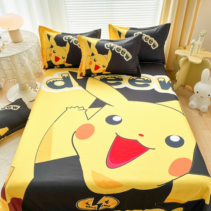 91家纺网 家纺一手货源 找家纺 一电 2026新款卡通床单单件被单学生宿舍被罩三件套单人儿童上下床床单-磨毛床单 第一批 闪电皮卡丘