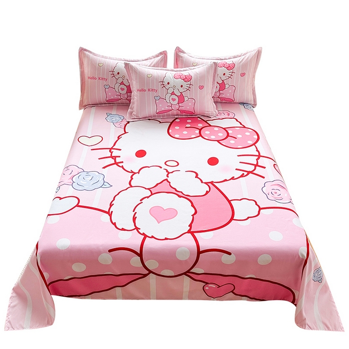 91家纺网 家纺一手货源 找家纺 一电 2026新款卡通床单单件被单学生宿舍被罩三件套单人儿童上下床床单-磨毛床单 第一批 害羞KT