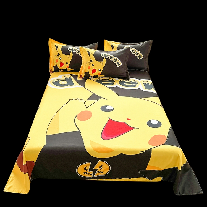 91家纺网 家纺一手货源 找家纺 一电 2026新款卡通床单单件被单学生宿舍被罩三件套单人儿童上下床床单-磨毛床单 第一批 闪电皮卡丘