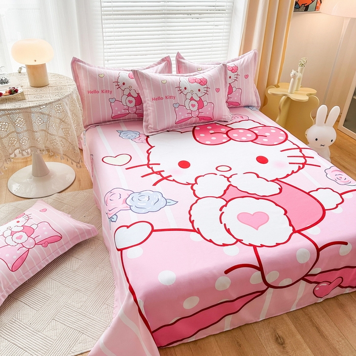 91家纺网 家纺一手货源 找家纺 一电 2026新款卡通床单单件被单学生宿舍被罩三件套单人儿童上下床床单-磨毛床单 第一批 害羞KT