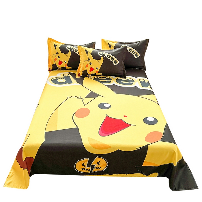 91家纺网 家纺一手货源 找家纺 一电 2026新款卡通床单单件被单学生宿舍被罩三件套单人儿童上下床床单-磨毛床单 第一批 闪电皮卡丘