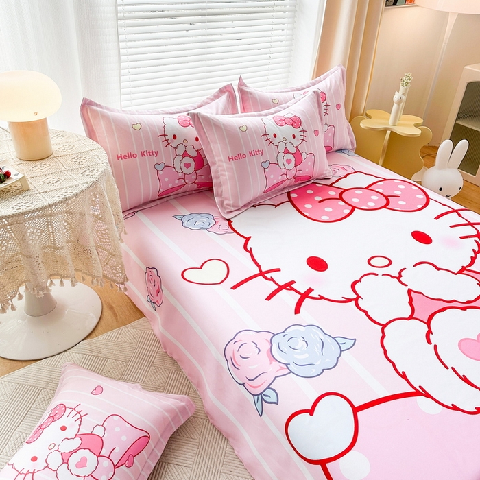 91家纺网 家纺一手货源 找家纺 一电 2026新款卡通床单单件被单学生宿舍被罩三件套单人儿童上下床床单-磨毛床单 第一批 害羞KT