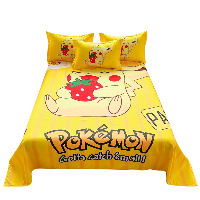 91家纺网 家纺一手货源 找家纺 一电 2026新款卡通床单单件被单学生宿舍被罩三件套单人儿童上下床床单-磨毛床单 第一批 草莓皮卡丘