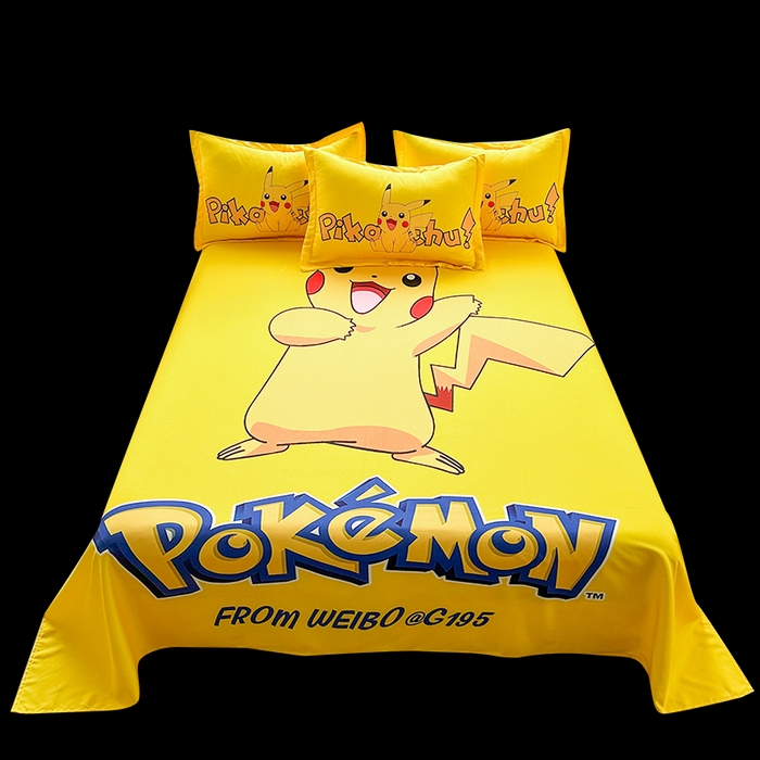 91家纺网 家纺一手货源 找家纺 一电 2026新款卡通床单单件被单学生宿舍被罩三件套单人儿童上下床床单-磨毛床单 第一批 唱歌皮卡丘