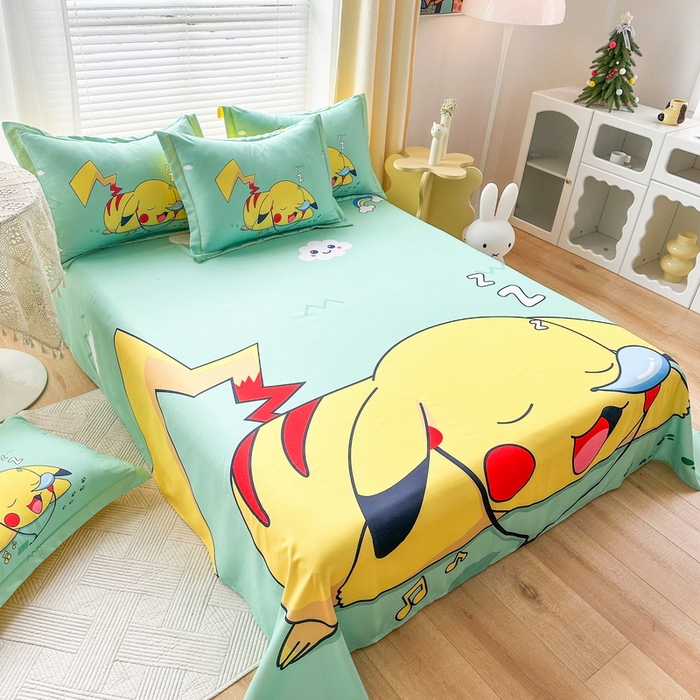91家纺网 家纺一手货源 找家纺 一电 2026新款卡通床单单件被单学生宿舍被罩三件套单人儿童上下床床单-磨毛床单 第一批 呼呼皮卡丘