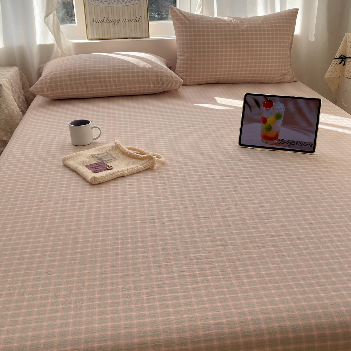 91家纺网 家纺一手货源 找家纺 六巷胡同 2026新款A类全棉纯棉水洗棉色织格子单品床单 床单单件 知序-橘格