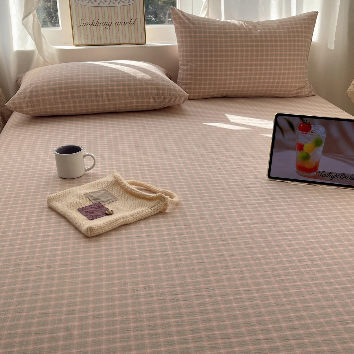 91家纺网 家纺一手货源 找家纺 六巷胡同 2026新款A类全棉纯棉水洗棉色织格子单品床单 床单单件 知序-橘格