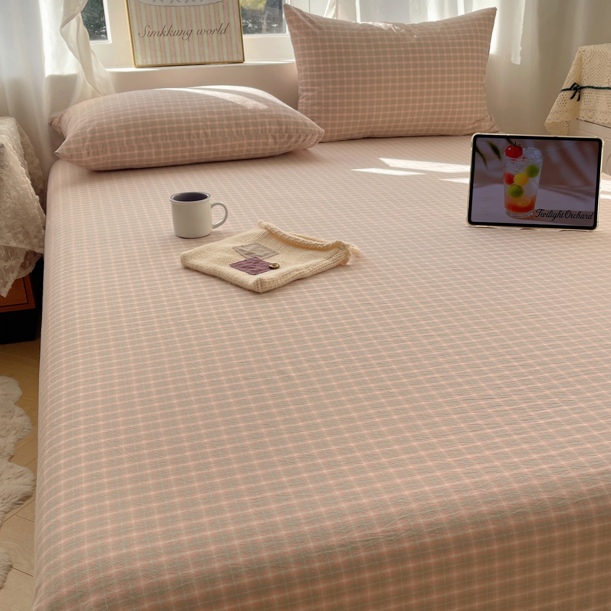 91家纺网 家纺一手货源 找家纺 六巷胡同 2026新款A类全棉纯棉水洗棉色织格子单品床单 床单单件 知序-橘格