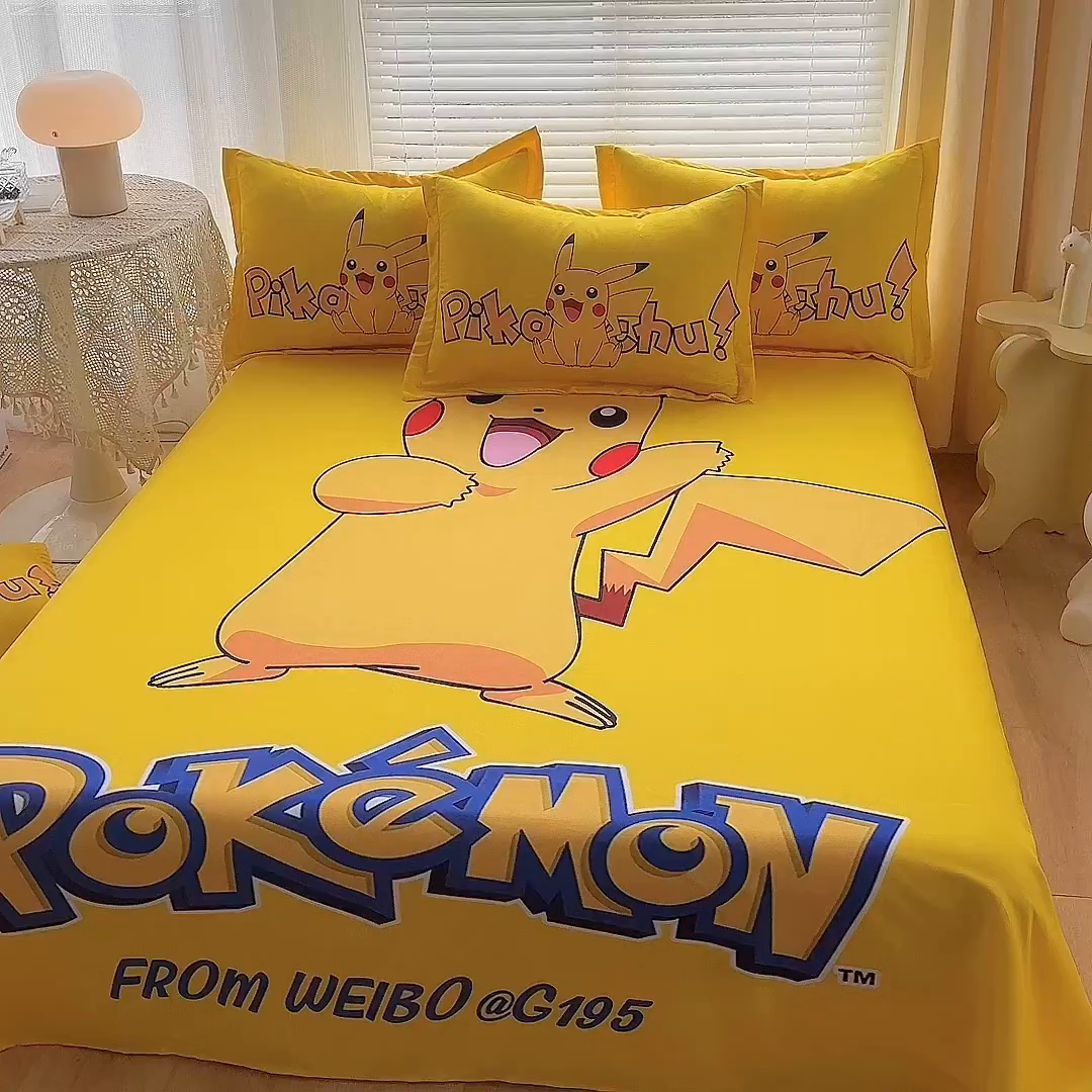 91家纺网 家纺一手货源 找家纺 一电 2026新款卡通床单单件被单学生宿舍被罩三件套单人儿童上下床床单-磨毛床单 第一批 唱歌皮卡丘