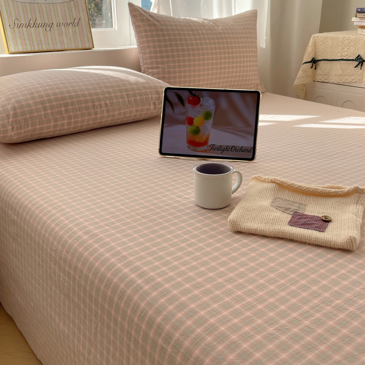 91家纺网 家纺一手货源 找家纺 六巷胡同 2026新款A类全棉纯棉水洗棉色织格子单品床单 床单单件 知序-橘格