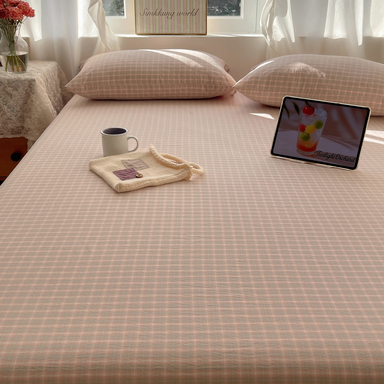 91家纺网 家纺一手货源 找家纺 六巷胡同 2026新款A类全棉纯棉水洗棉色织格子单品床单 床单单件 知序-橘格