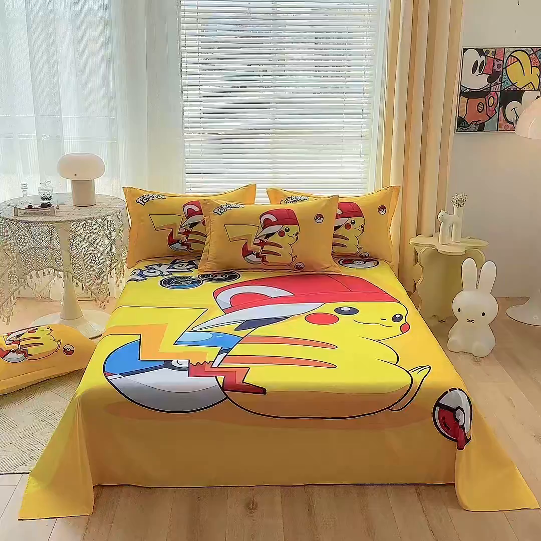 91家纺网 家纺一手货源 找家纺 一电 2026新款卡通床单单件被单学生宿舍被罩三件套单人儿童上下床床单-磨毛床单 第一批 小红帽皮卡丘
