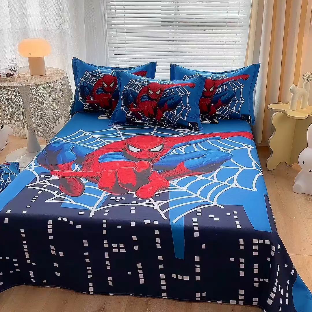 91家纺网 家纺一手货源 找家纺 一电 2026新款卡通床单单件被单学生宿舍被罩三件套单人儿童上下床床单-磨毛床单 第一批 蜘蛛侠