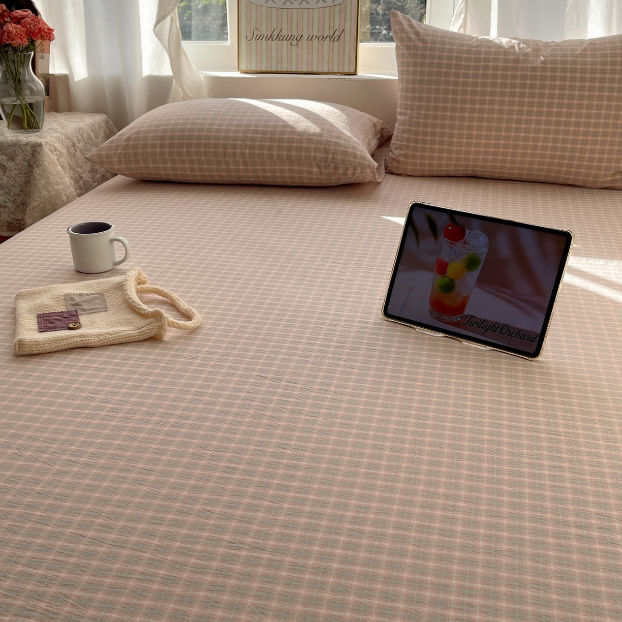 91家纺网 家纺一手货源 找家纺 六巷胡同 2026新款A类全棉纯棉水洗棉色织格子单品床单 床单单件 知序-橘格