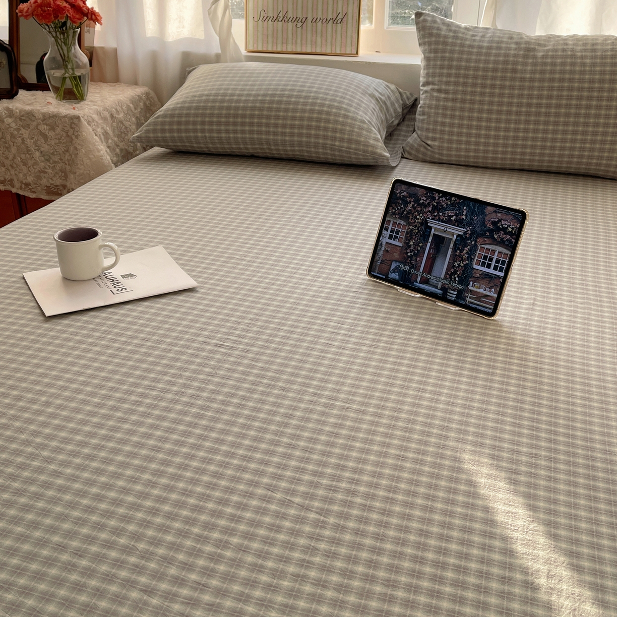 91家纺网 家纺一手货源 找家纺 六巷胡同 2026新款A类全棉纯棉水洗棉色织格子单品床单 床单单件 知序-绿格