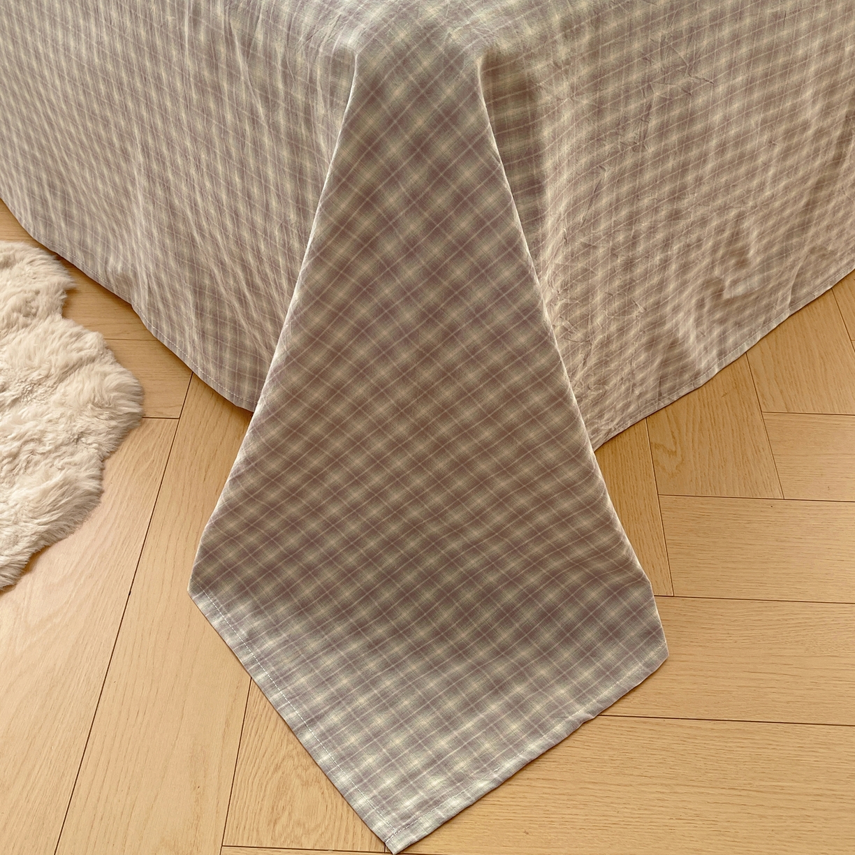 91家纺网 家纺一手货源 找家纺 六巷胡同 2026新款A类全棉纯棉水洗棉色织格子单品床单 床单单件 知序-绿格