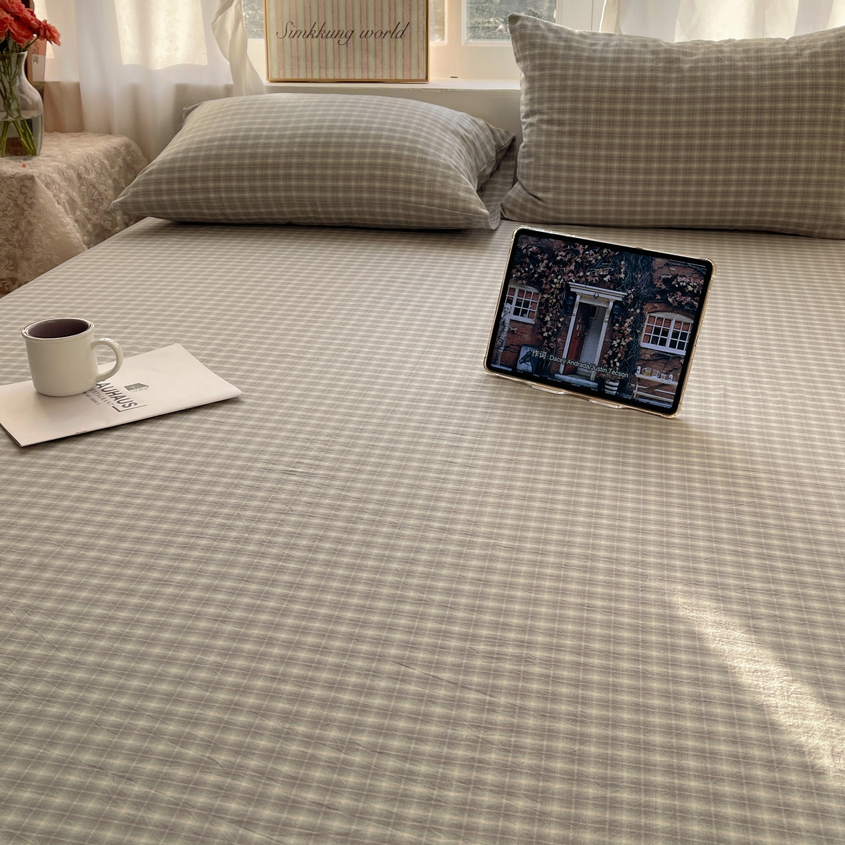 91家纺网 家纺一手货源 找家纺 六巷胡同 2026新款A类全棉纯棉水洗棉色织格子单品床单 床单单件 知序-绿格