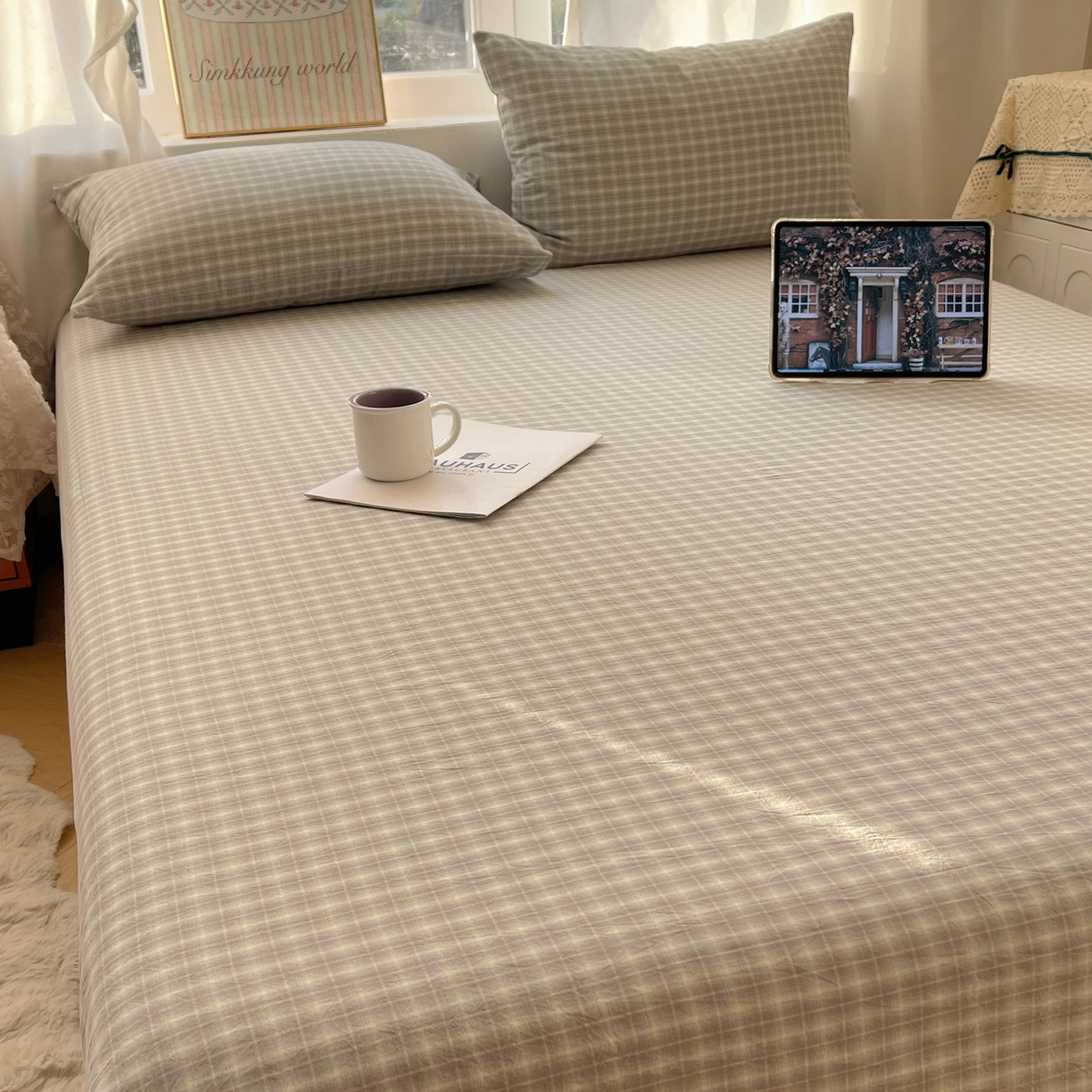 91家纺网 家纺一手货源 找家纺 六巷胡同 2026新款A类全棉纯棉水洗棉色织格子单品床单 床单单件 知序-绿格