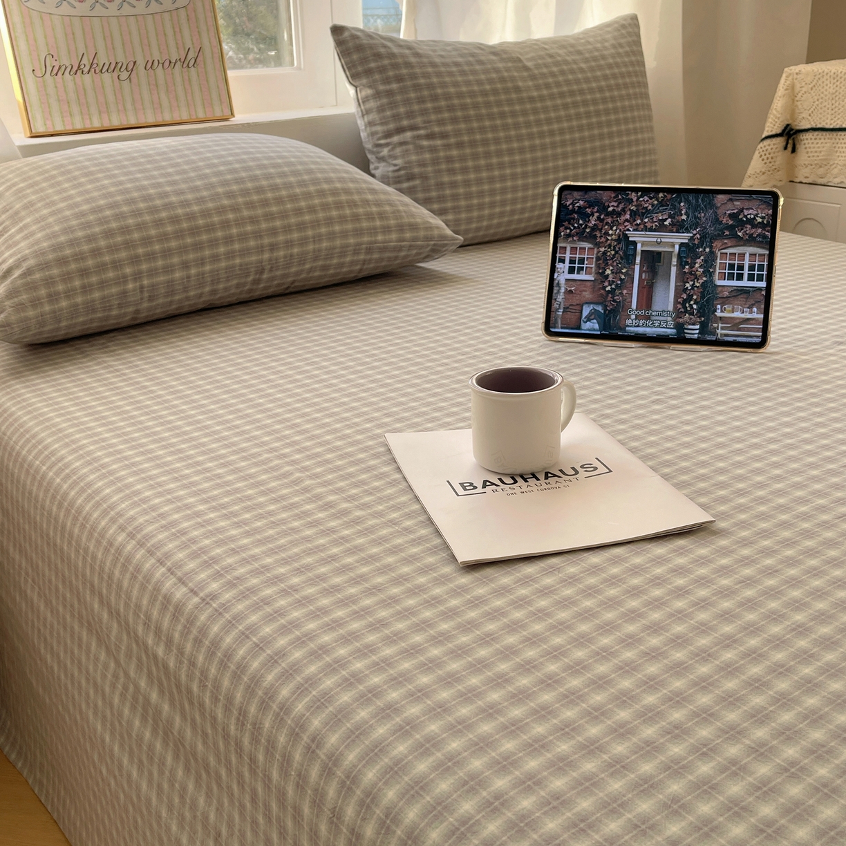 91家纺网 家纺一手货源 找家纺 六巷胡同 2026新款A类全棉纯棉水洗棉色织格子单品床单 床单单件 知序-绿格