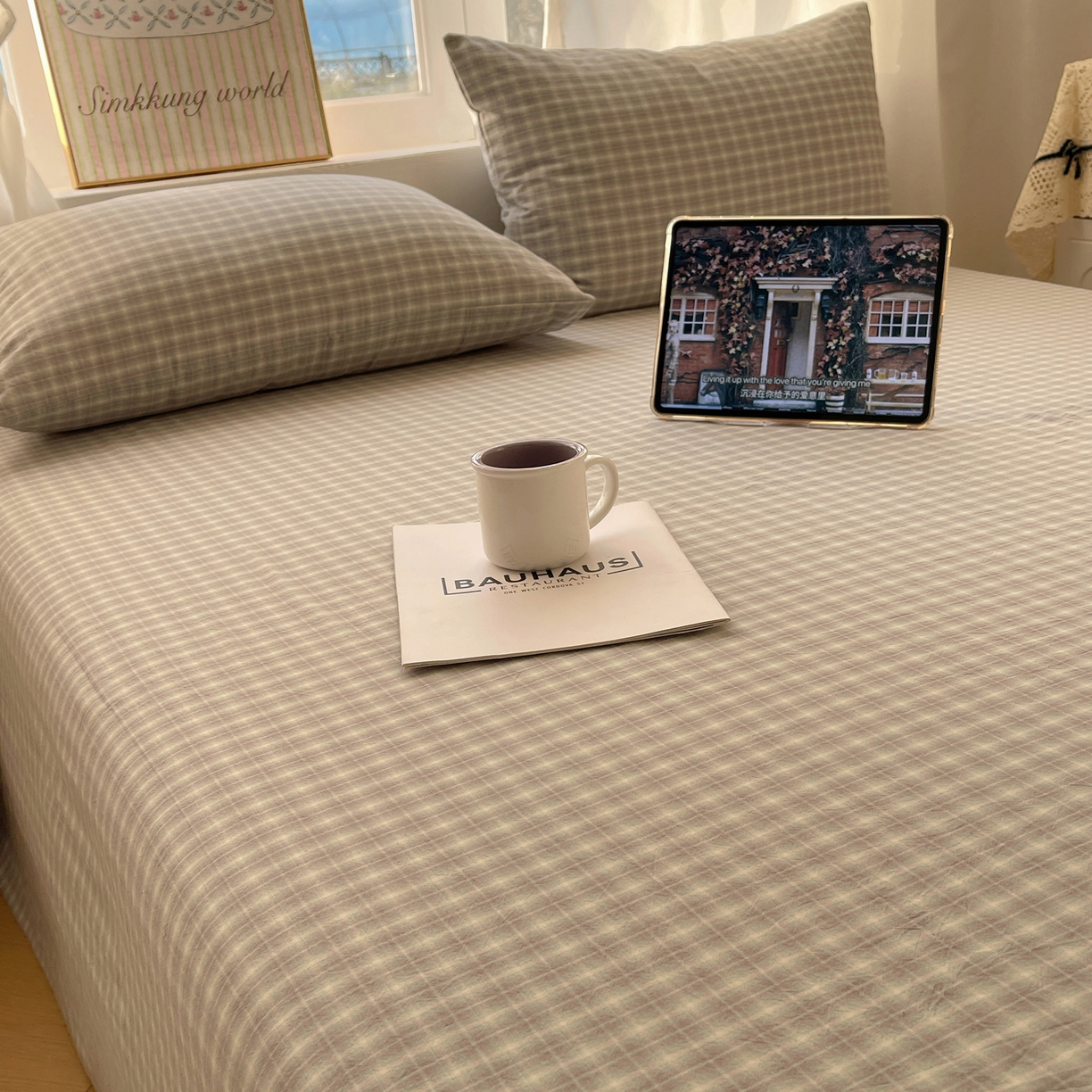 91家纺网 家纺一手货源 找家纺 六巷胡同 2026新款A类全棉纯棉水洗棉色织格子单品床单 床单单件 知序-绿格