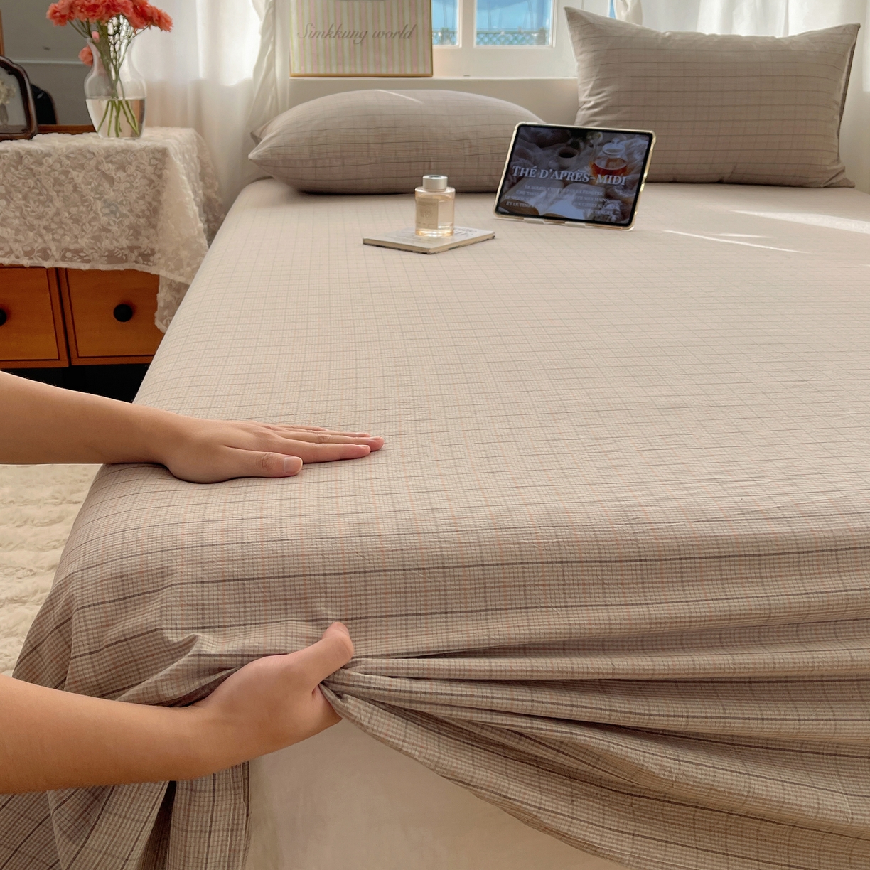 91家纺网 家纺一手货源 找家纺 六巷胡同 2026新款A类全棉纯棉水洗棉色织格子单品床单 床单单件 逐风-灰格