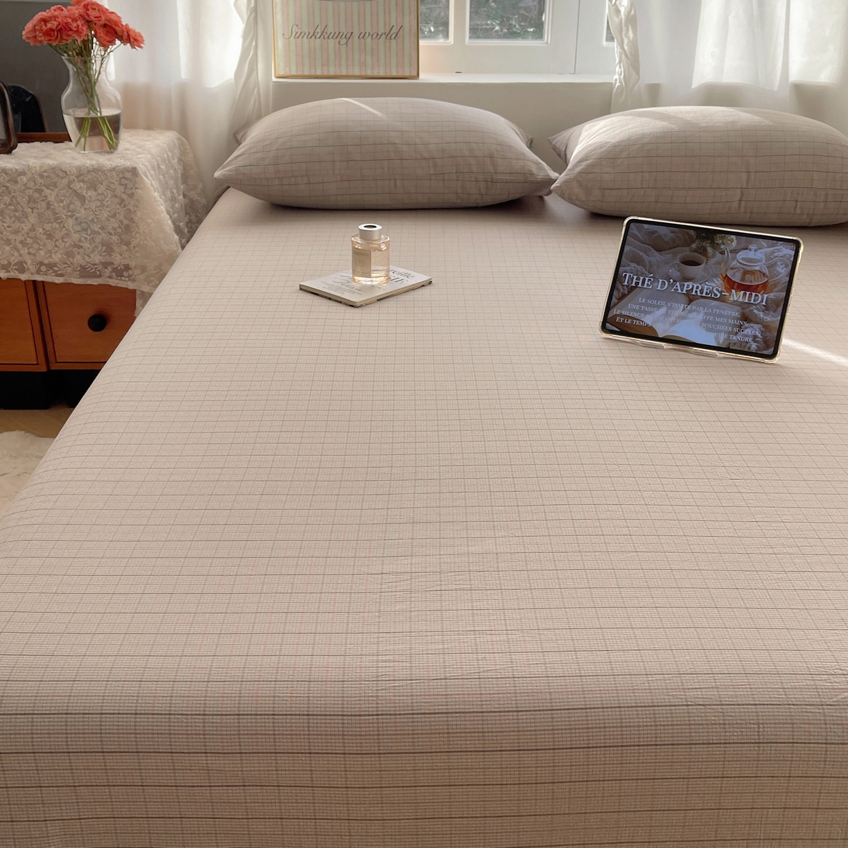 91家纺网 家纺一手货源 找家纺 六巷胡同 2026新款A类全棉纯棉水洗棉色织格子单品床单 床单单件 逐风-灰格