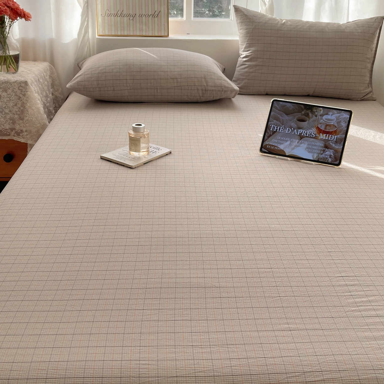 91家纺网 家纺一手货源 找家纺 六巷胡同 2026新款A类全棉纯棉水洗棉色织格子单品床单 床单单件 逐风-灰格