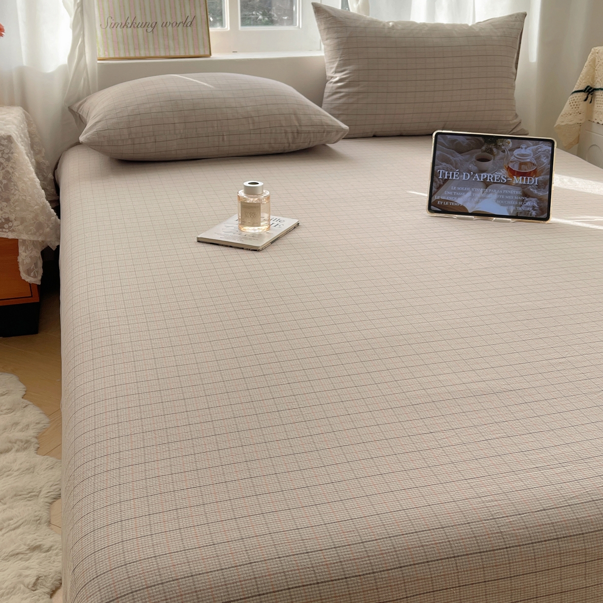 91家纺网 家纺一手货源 找家纺 六巷胡同 2026新款A类全棉纯棉水洗棉色织格子单品床单 床单单件 逐风-灰格