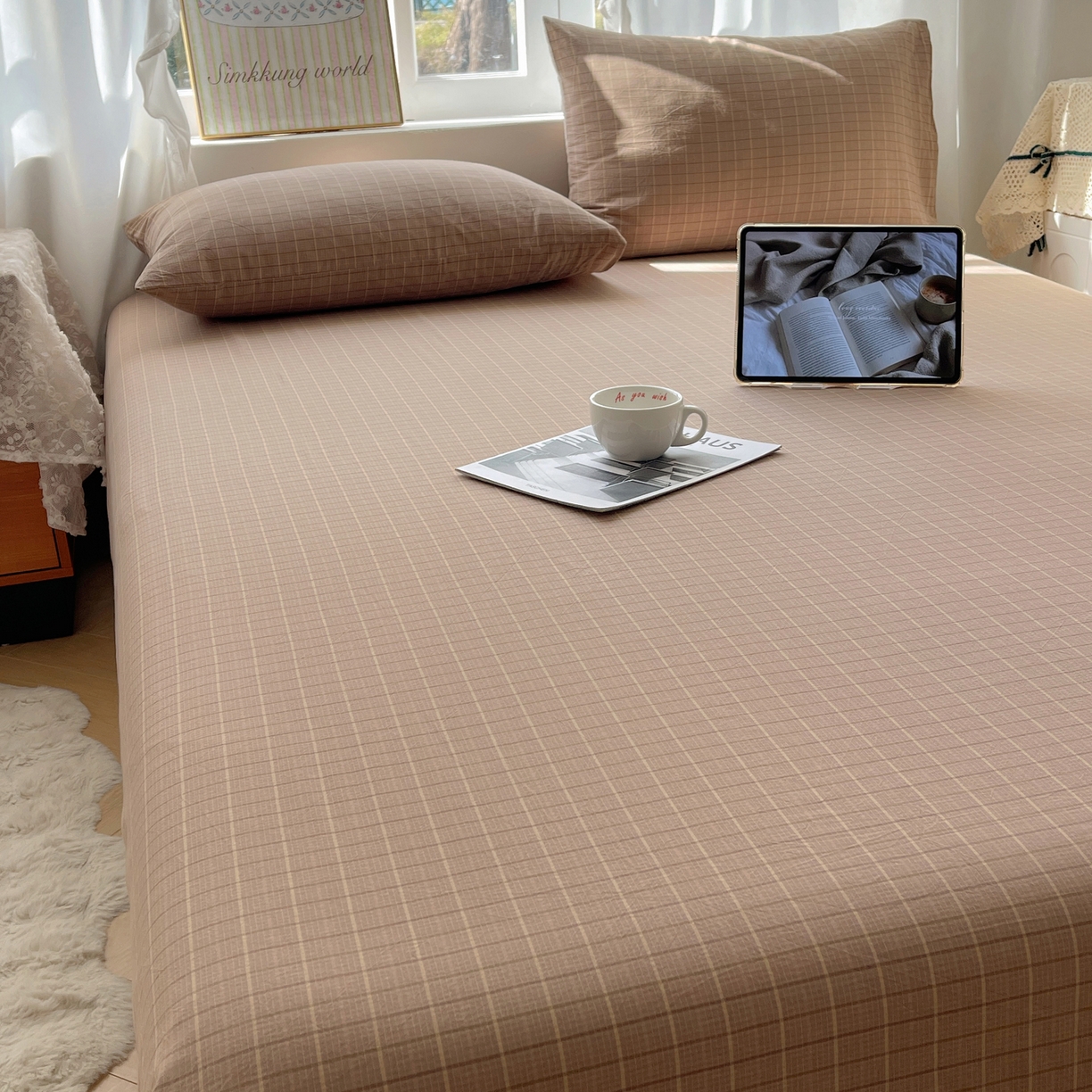 91家纺网 家纺一手货源 找家纺 六巷胡同 2026新款A类全棉纯棉水洗棉色织格子单品床单 床单单件 逐风-咖格