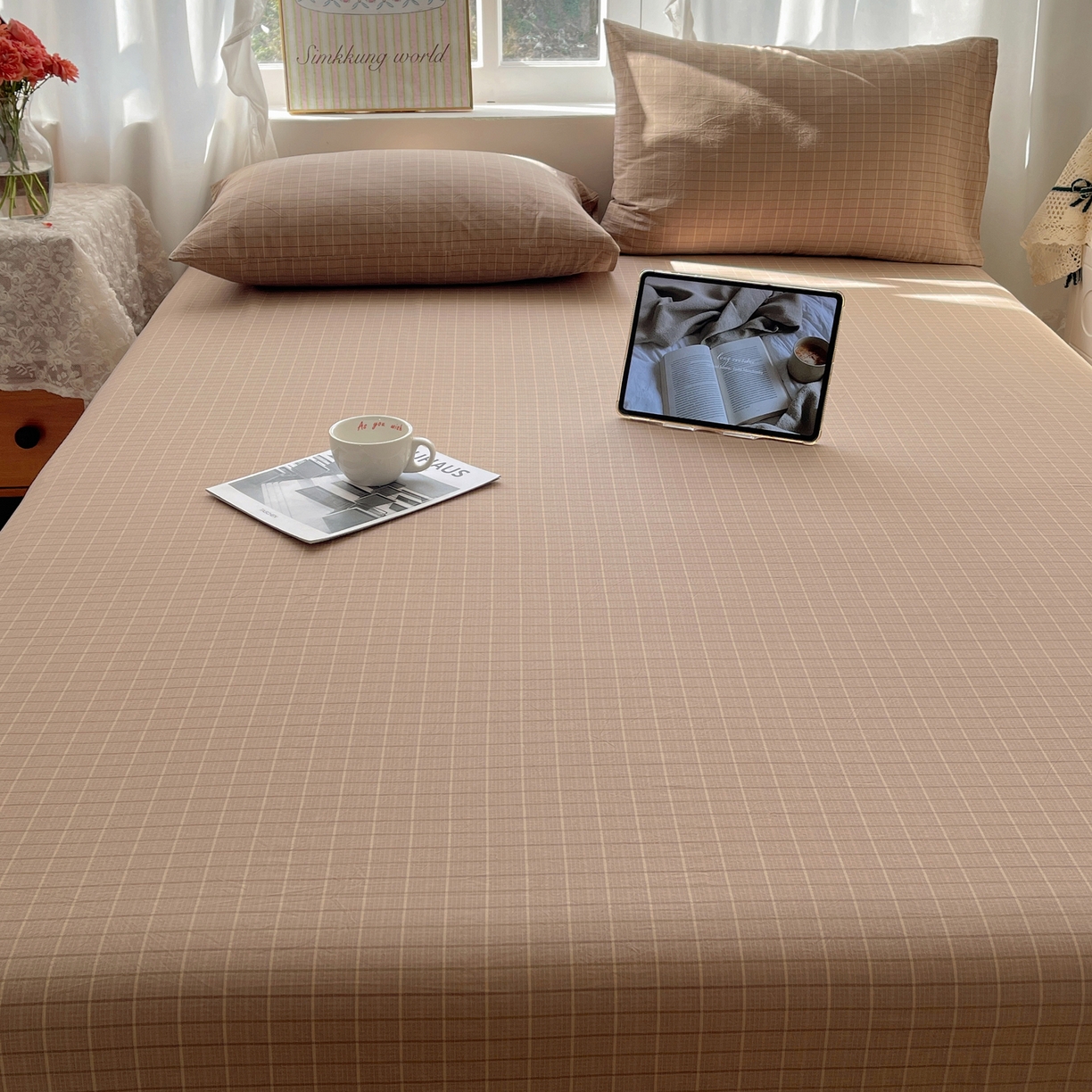 91家纺网 家纺一手货源 找家纺 六巷胡同 2026新款A类全棉纯棉水洗棉色织格子单品床单 床单单件 逐风-咖格