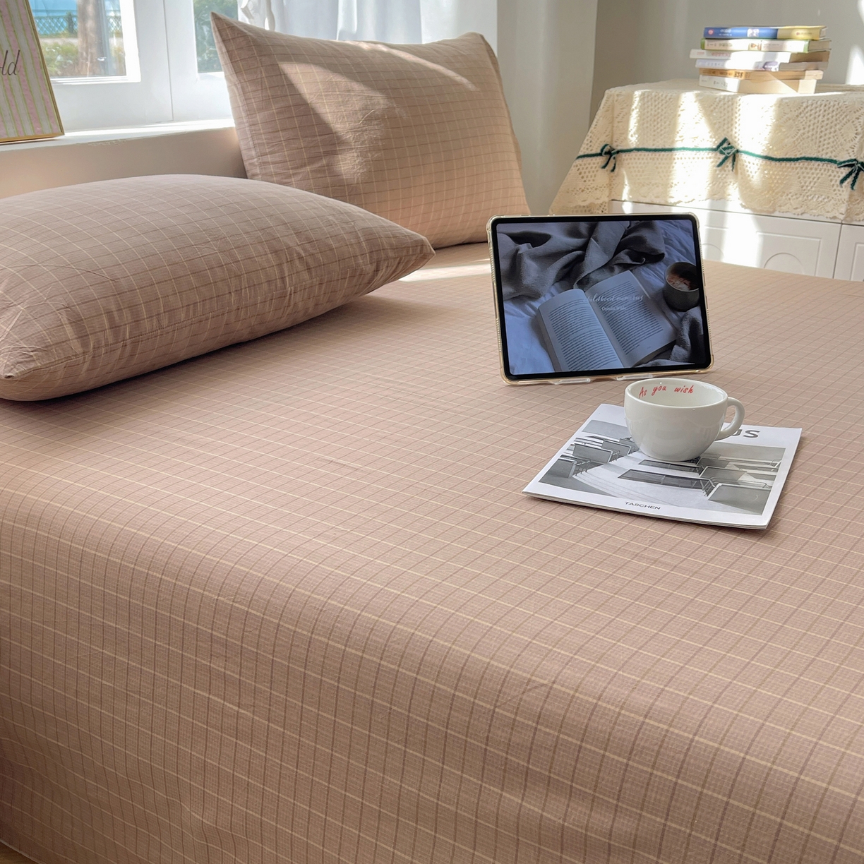 91家纺网 家纺一手货源 找家纺 六巷胡同 2026新款A类全棉纯棉水洗棉色织格子单品床单 床单单件 逐风-咖格