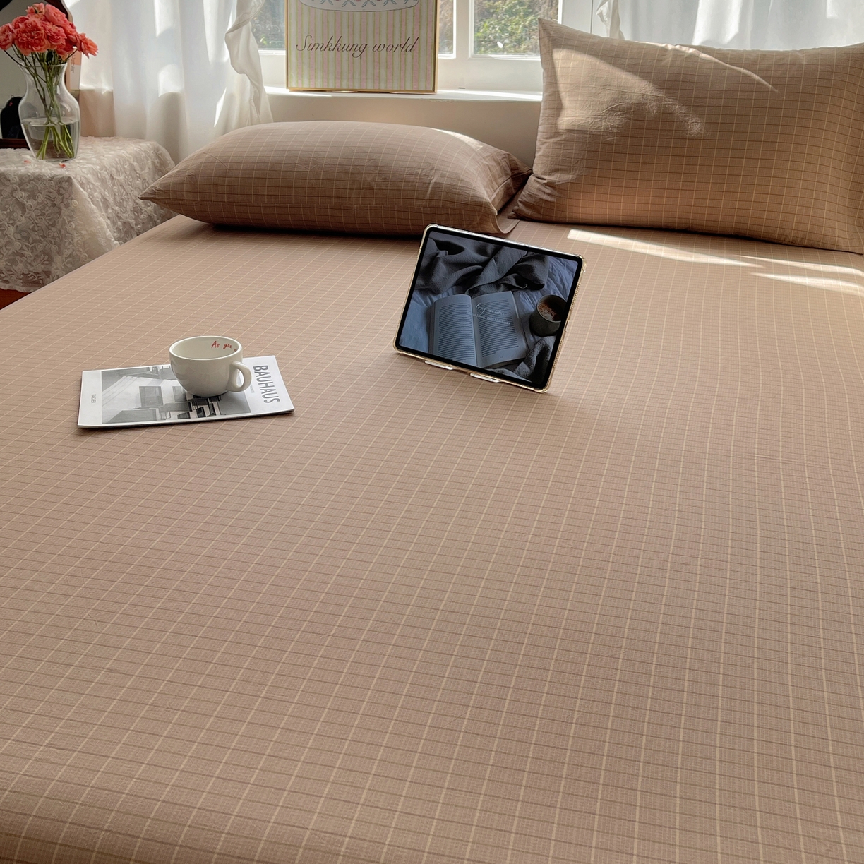 91家纺网 家纺一手货源 找家纺 六巷胡同 2026新款A类全棉纯棉水洗棉色织格子单品床单 床单单件 逐风-咖格