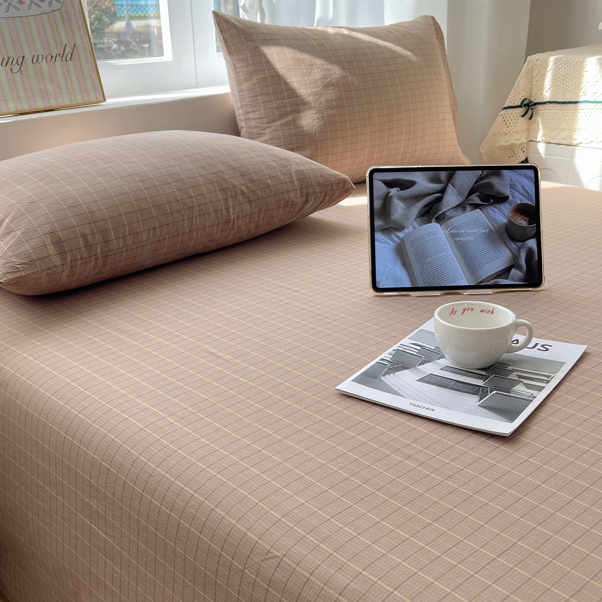 91家纺网 家纺一手货源 找家纺 六巷胡同 2026新款A类全棉纯棉水洗棉色织格子单品床单 床单单件 逐风-咖格