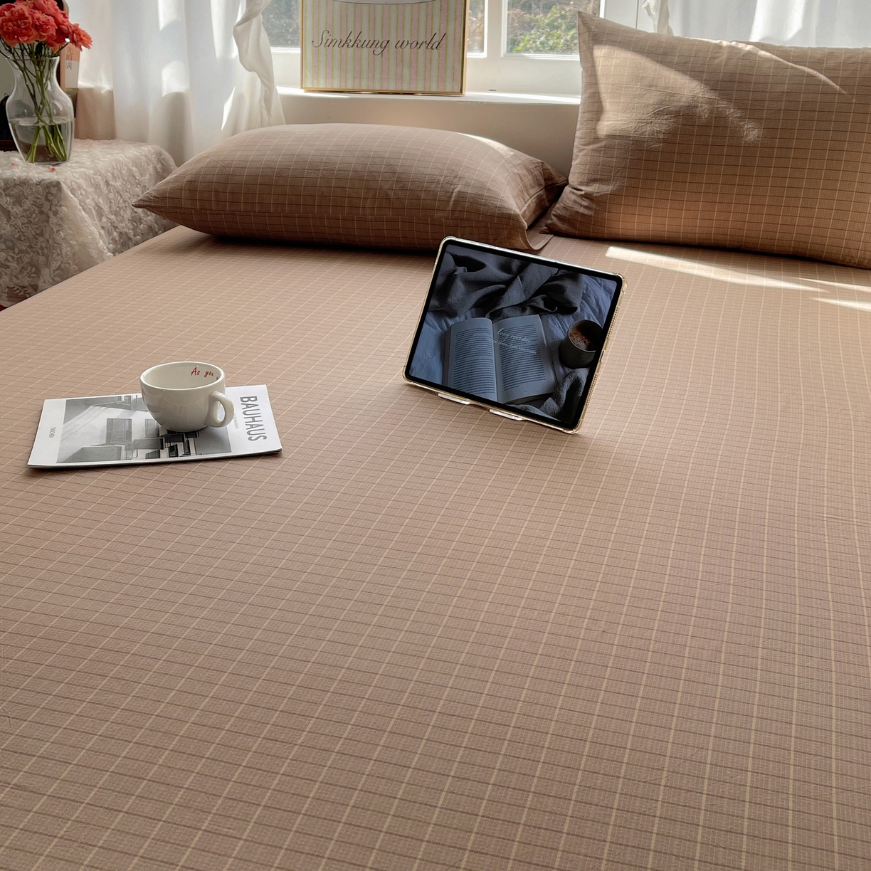 91家纺网 家纺一手货源 找家纺 六巷胡同 2026新款A类全棉纯棉水洗棉色织格子单品床单 床单单件 逐风-咖格