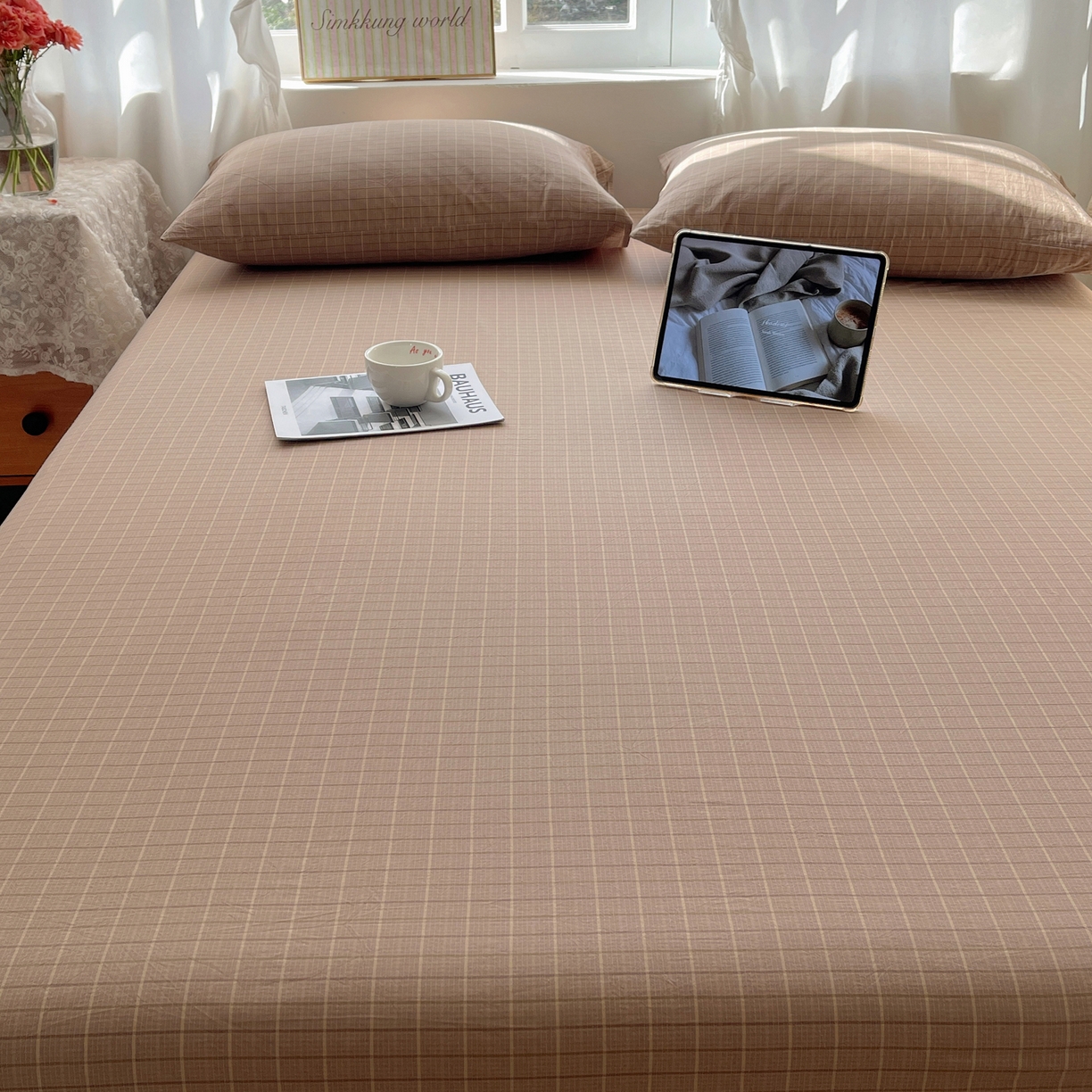 91家纺网 家纺一手货源 找家纺 六巷胡同 2026新款A类全棉纯棉水洗棉色织格子单品床单 床单单件 逐风-咖格