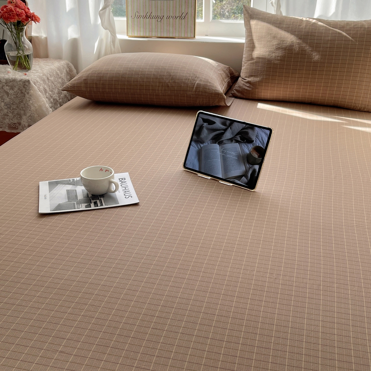 91家纺网 家纺一手货源 找家纺 六巷胡同 2026新款A类全棉纯棉水洗棉色织格子单品床单 床单单件 逐风-咖格