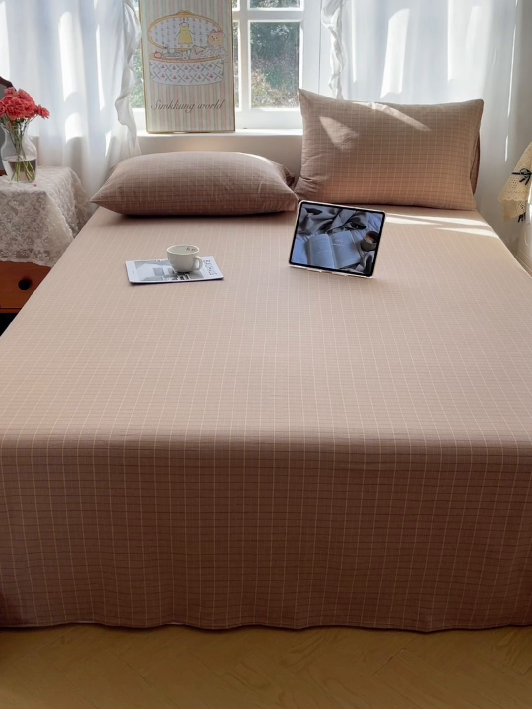 91家纺网 家纺一手货源 找家纺 六巷胡同 2026新款A类全棉纯棉水洗棉色织格子单品床单 床单单件 逐风-咖格