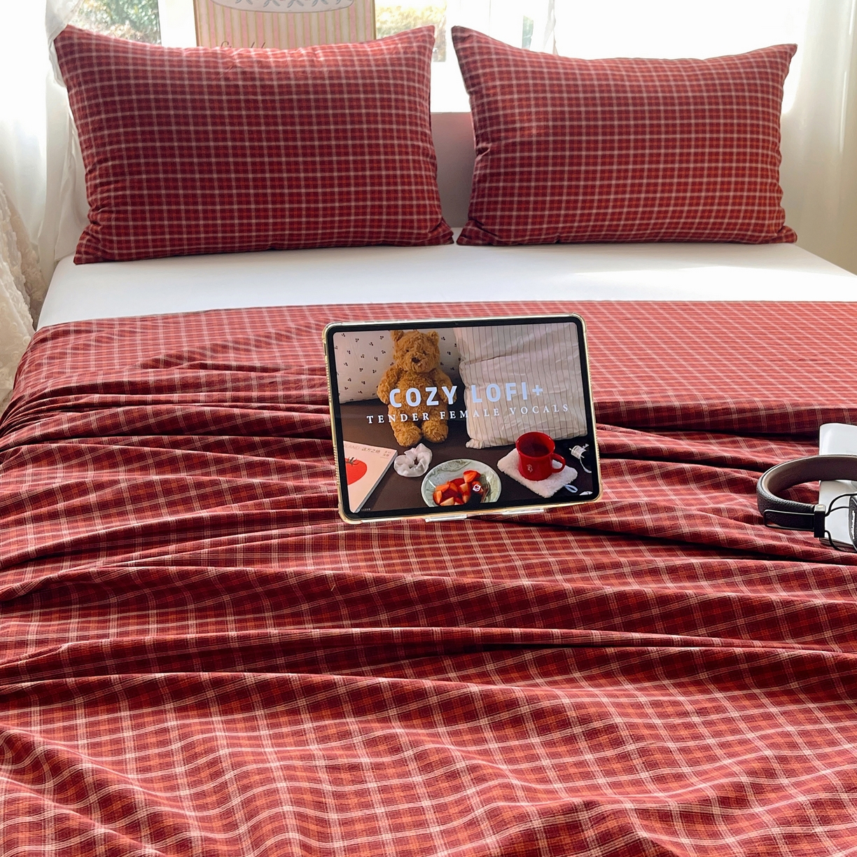 91家纺网 家纺一手货源 找家纺 六巷胡同 2026新款A类全棉纯棉水洗棉色织格子单品床单 床单单件 追光-红格