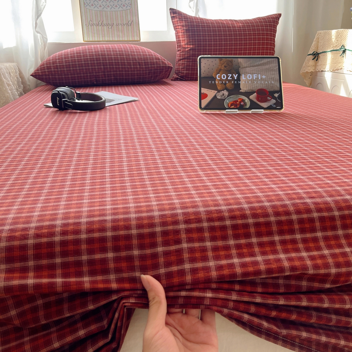 91家纺网 家纺一手货源 找家纺 六巷胡同 2026新款A类全棉纯棉水洗棉色织格子单品床单 床单单件 追光-红格