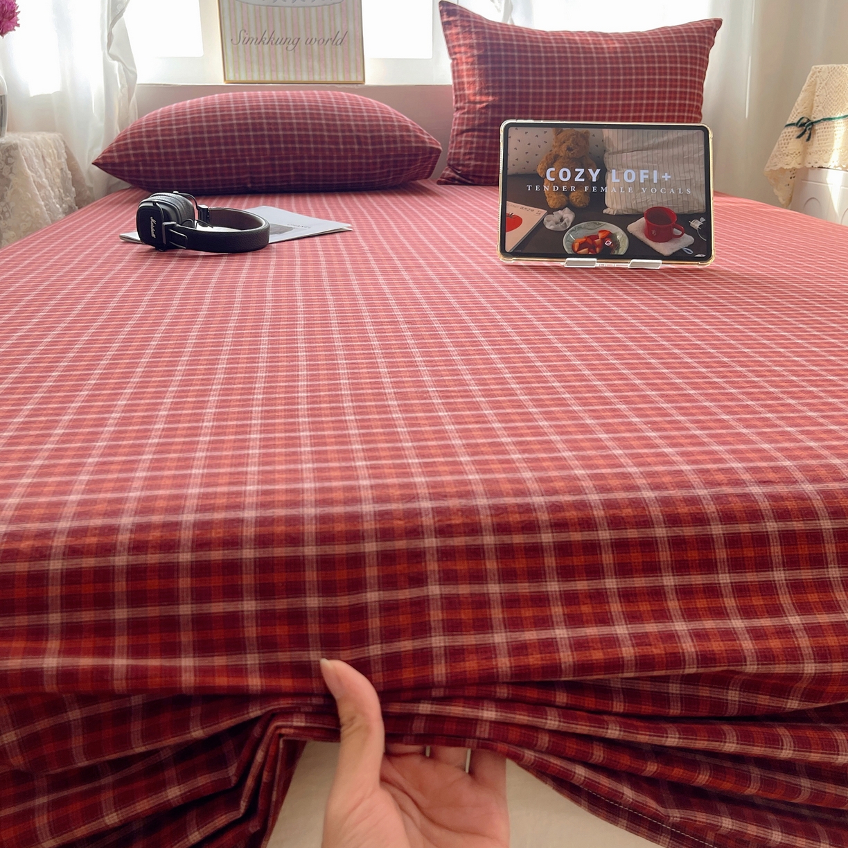 91家纺网 家纺一手货源 找家纺 六巷胡同 2026新款A类全棉纯棉水洗棉色织格子单品床单 床单单件 追光-红格