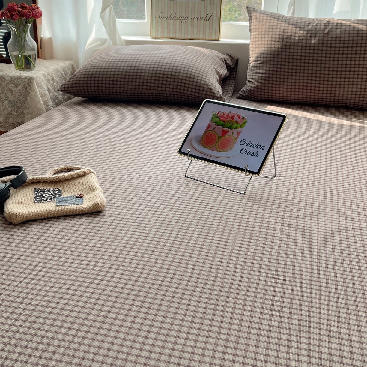 91家纺网 家纺一手货源 找家纺 六巷胡同 2026新款A类全棉纯棉水洗棉色织格子单品床单 床单单件 追光-米格