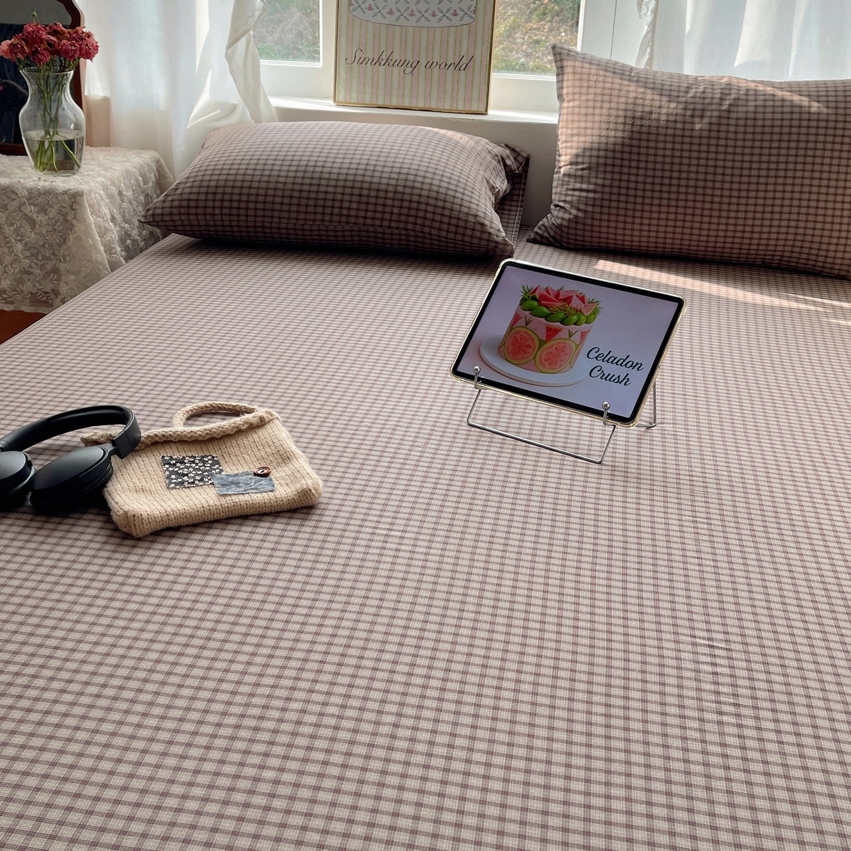 91家纺网 家纺一手货源 找家纺 六巷胡同 2026新款A类全棉纯棉水洗棉色织格子单品床单 床单单件 追光-米格