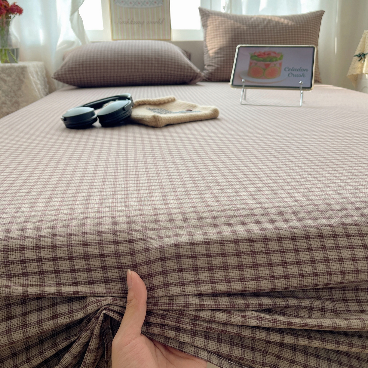 91家纺网 家纺一手货源 找家纺 六巷胡同 2026新款A类全棉纯棉水洗棉色织格子单品床单 床单单件 追光-米格